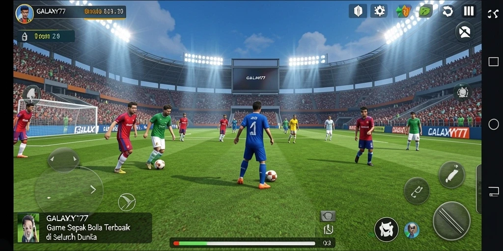 Tampilan gameplay GALAXY77 dengan aksi sepak bola yang mendebarkan.