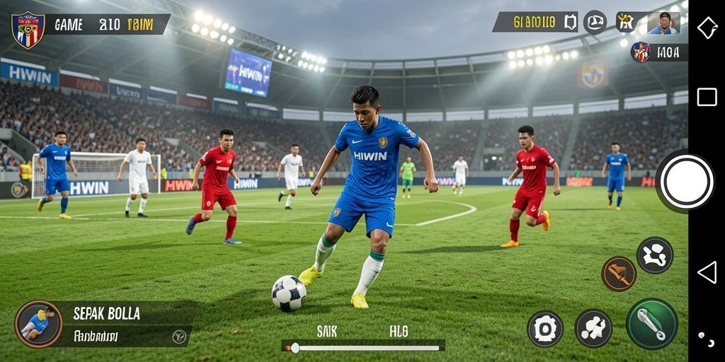 Tampilan gameplay HIWIN yang menarik saat pertandingan sepak bola.