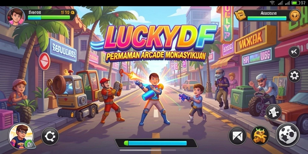 Tampilan gameplay menegangkan di LUCKYDF dengan karakter lucu dan tantangan menarik.