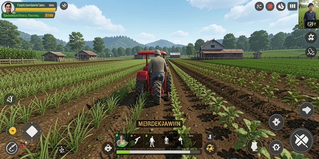 Tangkapan layar gameplay <strong>MERDEKAWIN</strong> menampilkan pertanian yang produktif dan akurat.
