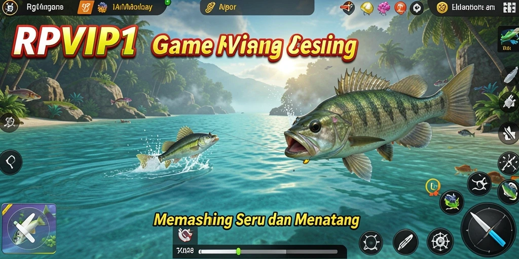 Screenshot gameplay RPVIP1 menunjukkan aksi memancing yang menegangkan.